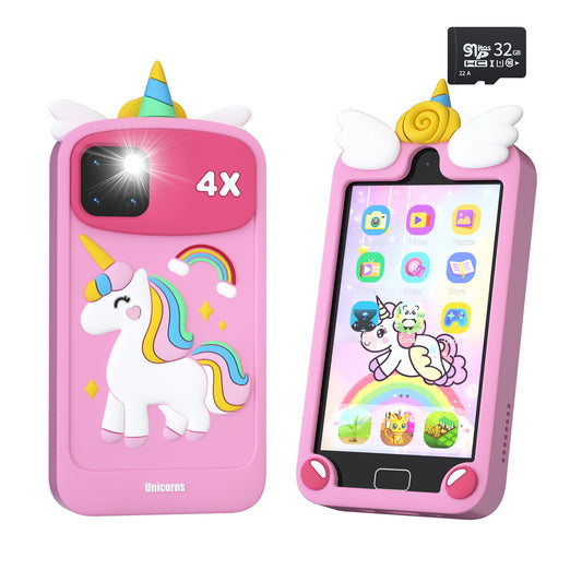 Pink unicorn case kids smart phone - no Wi-Fi learning toy Psalms & Pals