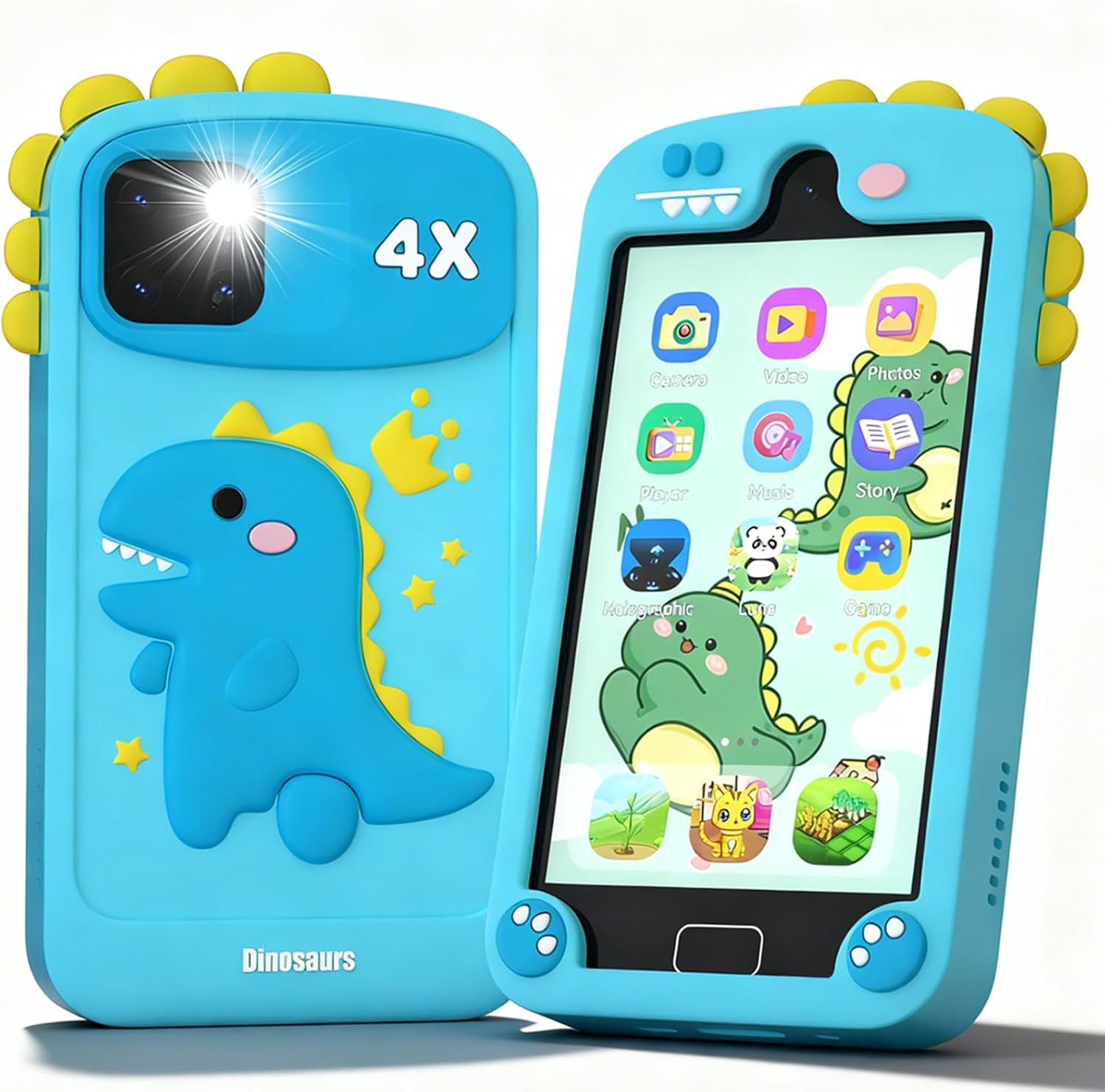 Blue dinosaur case kids smart phone - no Wi-Fi learning toy Psalms & Pals