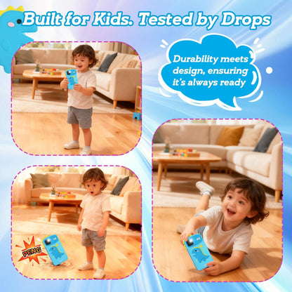 Blue dinosaur silicone case kids phone - drop-resistant for active boys